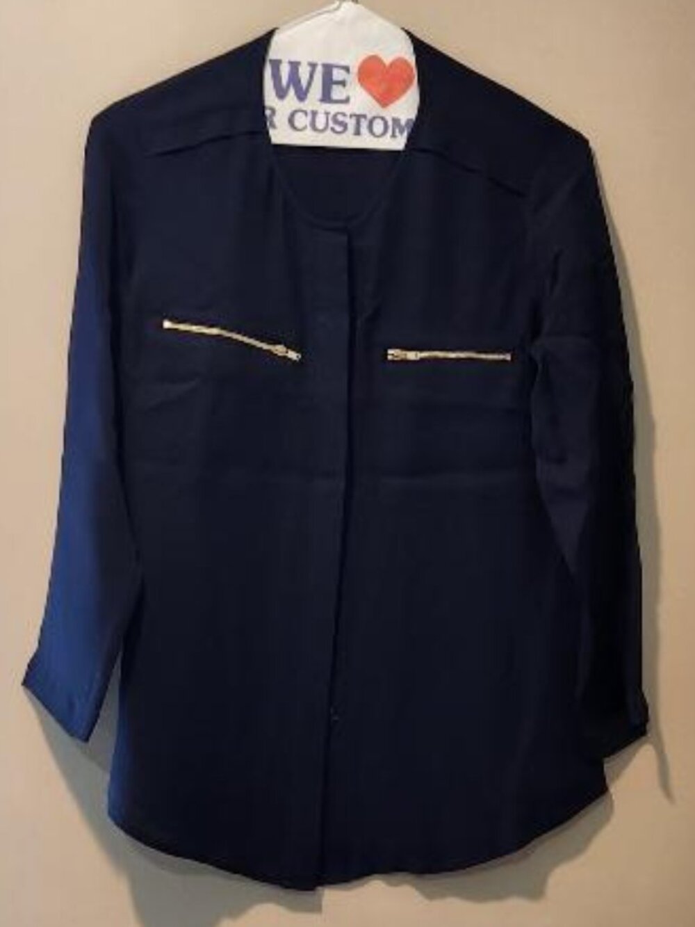 Theory Navy Blue Long Sleeve Silk Blouse